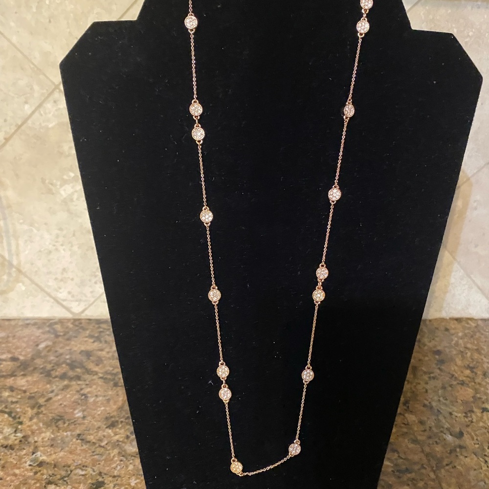 Kate Spade long rose gold tone necklace with crystals